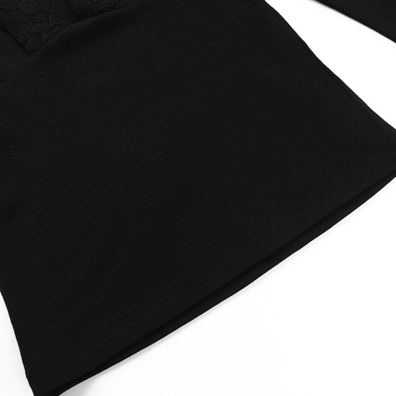 Sexy Lace V-Neck T-Shirt New Waist Long-Sleeved Top - Bellaward Fashions