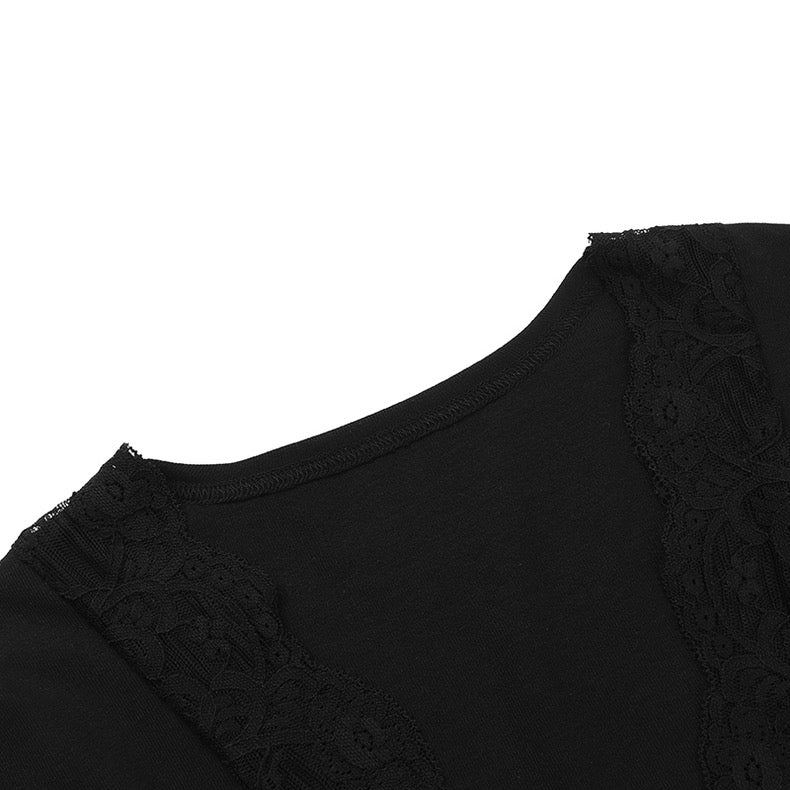 Sexy Lace V-Neck T-Shirt New Waist Long-Sleeved Top - Bellaward Fashions