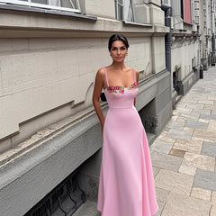 Pink Satin Floral Dress