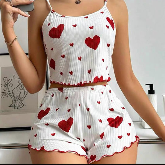 Knitted Hollow Love Print Sweet Suspender Shorts - Bellaward Fashions