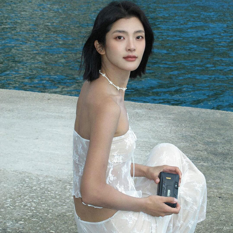 Lace Suit, Fashionable Hollow Tube Top, Women's Seaside Vacation Skirt, High-End Two-Piece Set - Bellaward Fashions
