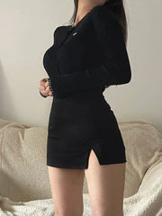 Slit Black Skirt Spring High Waist A-Line Short Culottes Anti-Exposure Hip Skirt - Bellaward Fashions