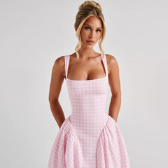 Square Neck Suspender Dress with a Waist-Cinching and Slimming A-Line Silhouette