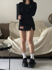 Slit Black Skirt Spring High Waist A-Line Short Culottes Anti-Exposure Hip Skirt - Bellaward Fashions