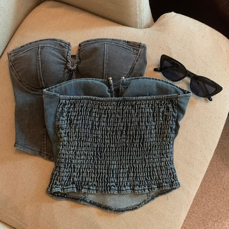 Denim Tube Top - Bellaward Fashions