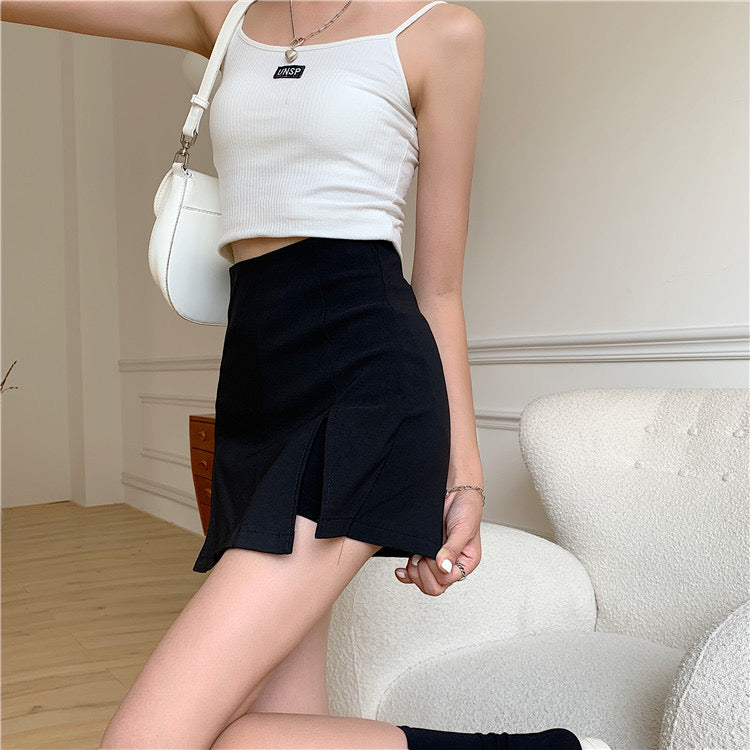 Slit High-Waisted A-Line Short Small Hip-Covering One-Step Skirt - Bellaward Fashions