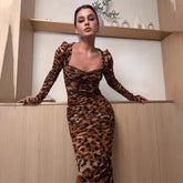 Slim Fit Hip Wrap Leopard Print Dress Bellaward
