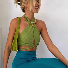 Green Halter Crop Top Bellaward Fashions