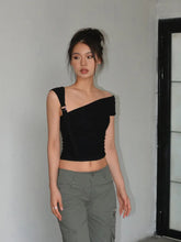 Designed One-Shoulder Silver Button Top - Bellaward Fashions