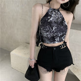 Outer Wear Designed Retro Pattern Backless Lace-Up Inner Suspender Top - Bellaward Fashions