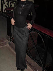 Striped Skirt, Vintage Bias Cut, High Waist Slit Skirt