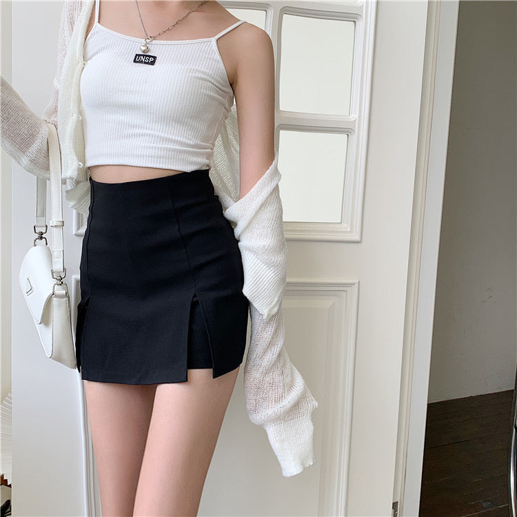 Slit High-Waisted A-Line Short Small Hip-Covering One-Step Skirt - Bellaward Fashions