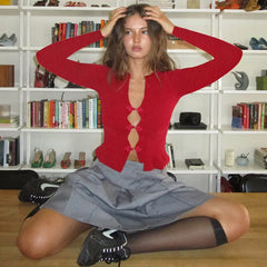 Knitted Sweater Retro Buttoned Long Sleeve - Bellaward Fashions