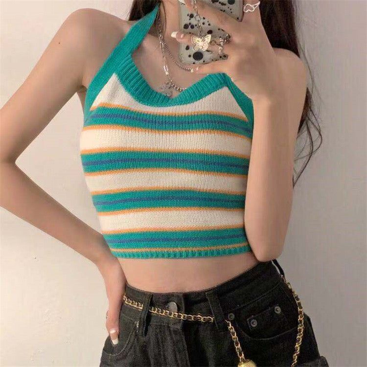 Halterneck Small Suspender Knitted Vest - Bellaward Fashions