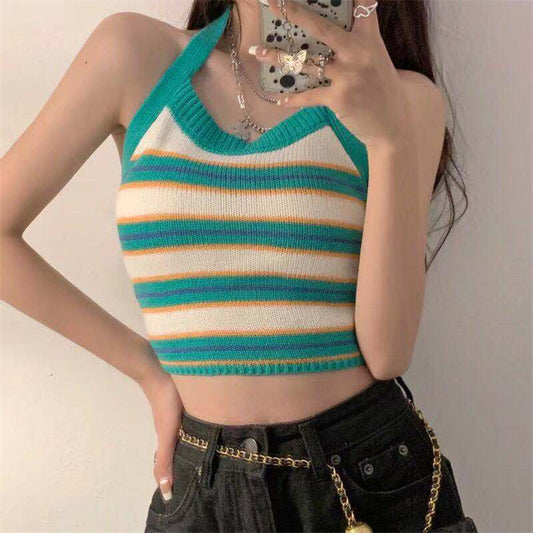Halterneck Small Suspender Knitted Vest - Bellaward Fashions