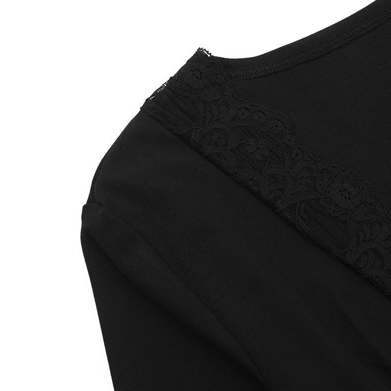 Sexy Lace V-Neck T-Shirt New Waist Long-Sleeved Top - Bellaward Fashions