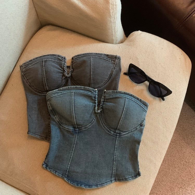 Denim Tube Top - Bellaward Fashions