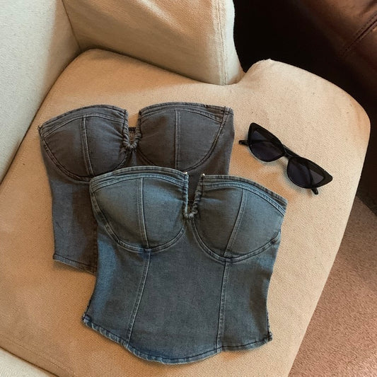 Denim Tube Top - Bellaward Fashions