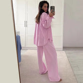 New Casual Loose Striped Shirt and Pants Two-Piece Set Bellaward