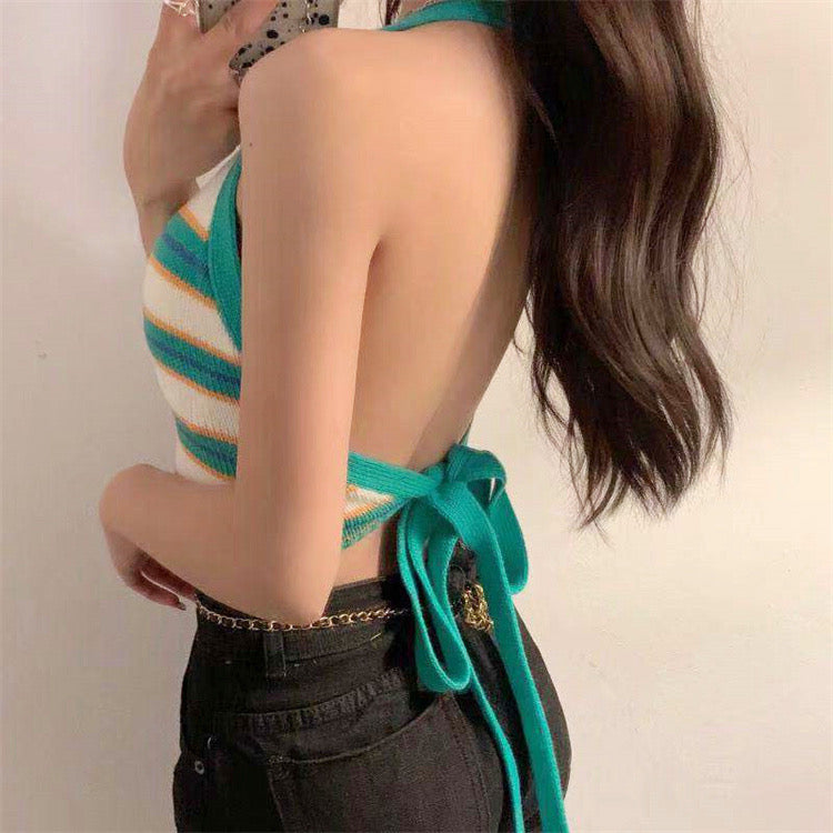 Halterneck Small Suspender Knitted Vest - Bellaward Fashions