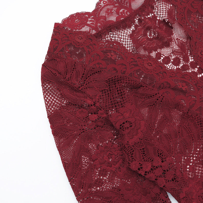 Sexy Lace Splicing V Neck Top Women's Micro-Flared Slim Long-Sleeved Bottoming Shirt - Bellaward Fashions