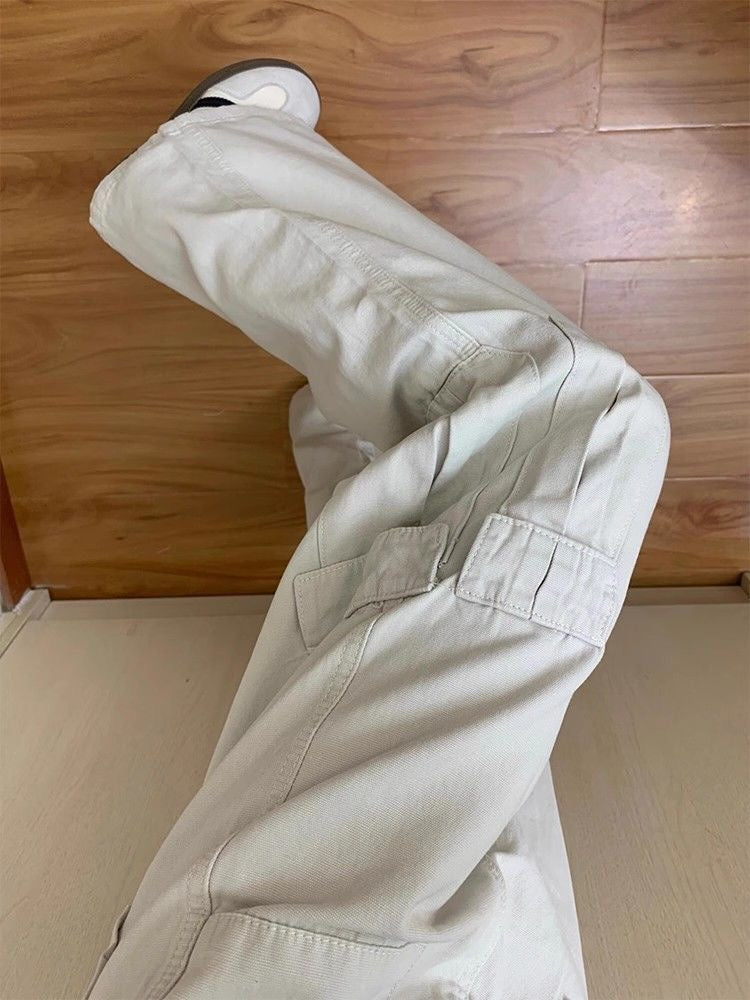 High Street Sand White Wide Leg Denim American Retro Loose Casual Straight-Leg Floor-Mopping Long Pants - Bellaward Fashions
