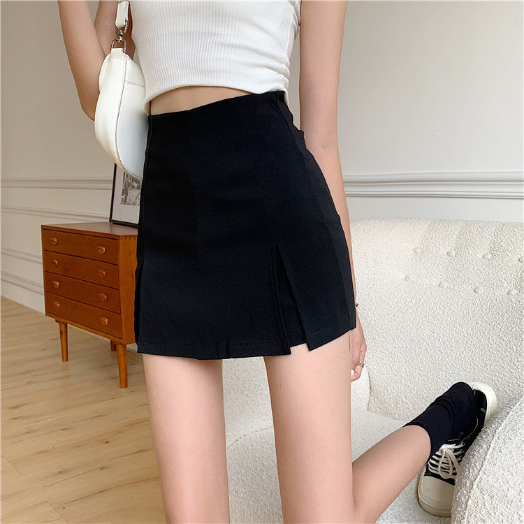 Slit High-Waisted A-Line Short Small Hip-Covering One-Step Skirt - Bellaward Fashions