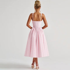 Square Neck Suspender Dress with a Waist-Cinching and Slimming A-Line Silhouette