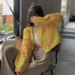 Tie-Dye Knitted Yellow Jacket Bellaward