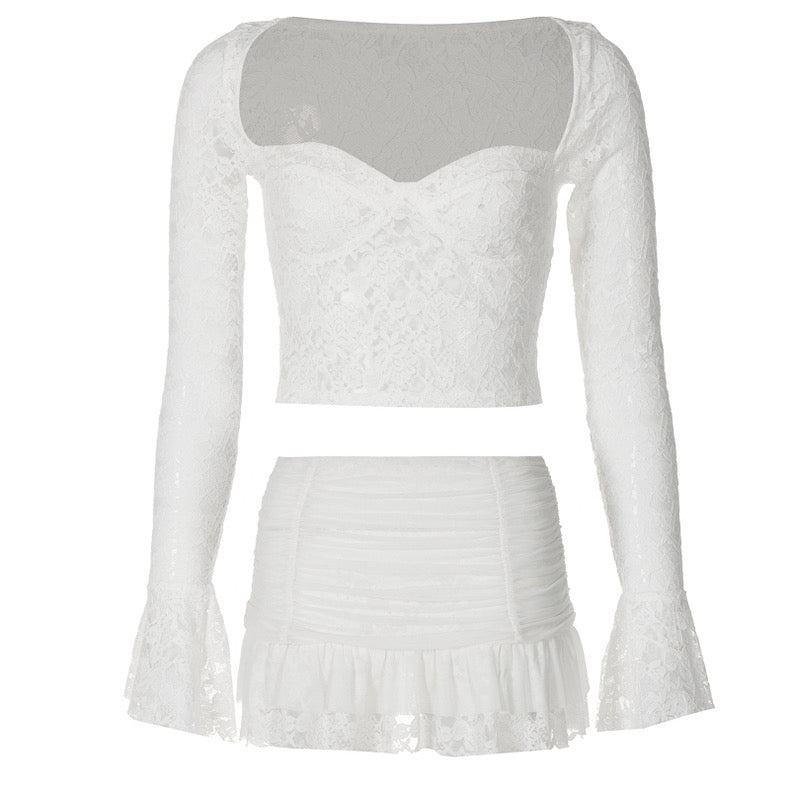 French Top Lace Cut Out Sweet Girl Suit - Bellaward Fashions