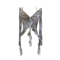 Tie-Dye Mesh Long-Sleeved Off-Shoulder V Neck Suspender Shirt - Bellaward Fashions