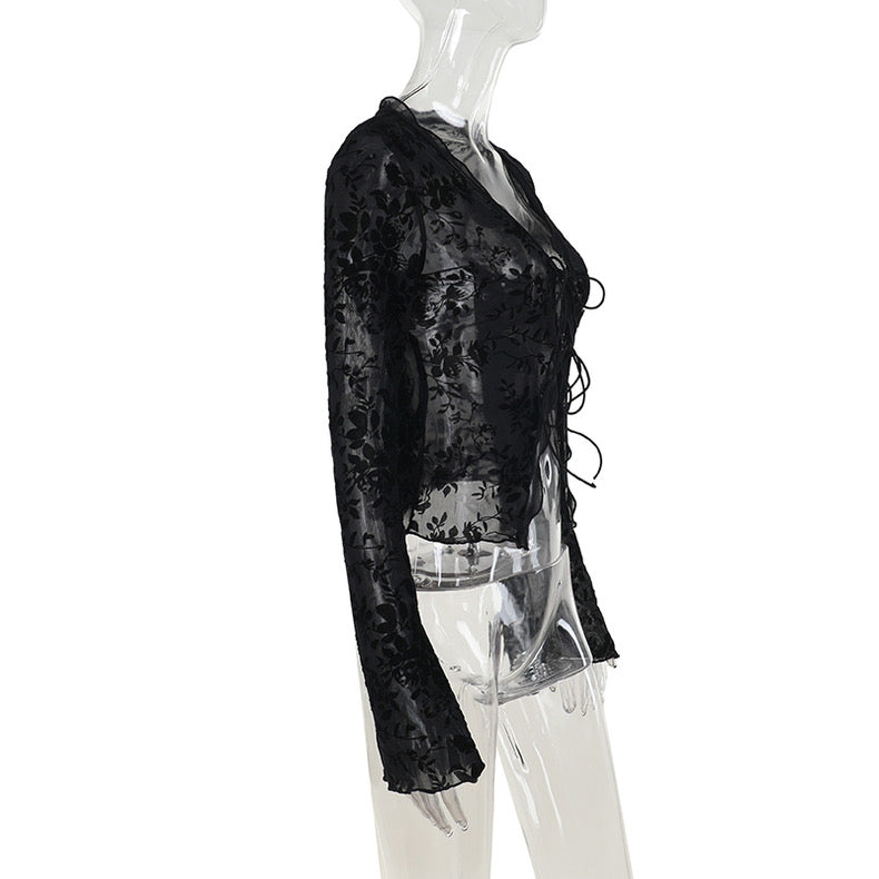 Wind Ruffled Trumpet Sleeve Cardigan Top - Bellaward Fashions