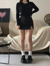 Slit Black Skirt Spring High Waist A-Line Short Culottes Anti-Exposure Hip Skirt - Bellaward Fashions