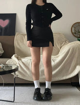 Slit Black Skirt Spring High Waist A-Line Short Culottes Anti-Exposure Hip Skirt - Bellaward Fashions