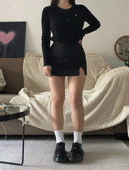 Slit Black Skirt Spring High Waist A-Line Short Culottes Anti-Exposure Hip Skirt - Bellaward Fashions