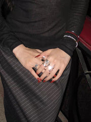 Striped Skirt, Vintage Bias Cut, High Waist Slit Skirt