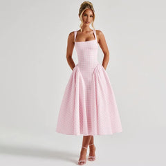 Square Neck Suspender Dress with a Waist-Cinching and Slimming A-Line Silhouette