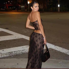 Lace Patchwork Tube Top + Fishtail Skirt Set, Sexy and High-End Bellaward