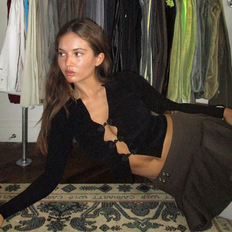 Knitted Sweater Retro Buttoned Long Sleeve - Bellaward Fashions