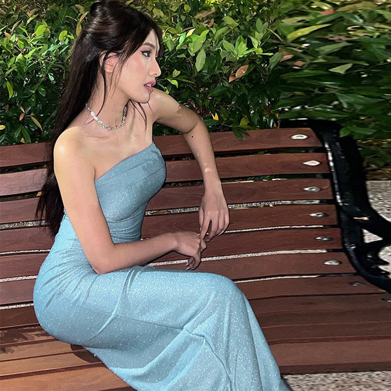 Chest-Wrapped Dress, Bright Silk Slim Fit, Mid-Length dress - Bellaward Fashions