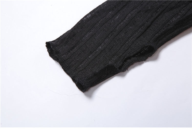 Sweet and Spicy Style Black Slightly See-Through Mesh Blouse with Elegant Slant Collar and Off-Shoulder Long-Sleeved Short Top - Bellaward Fashions