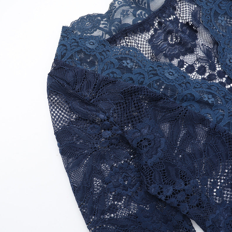 Sexy Lace Splicing V Neck Top Women's Micro-Flared Slim Long-Sleeved Bottoming Shirt - Bellaward Fashions