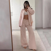 New Casual Loose Striped Shirt and Pants Two-Piece Set Bellaward