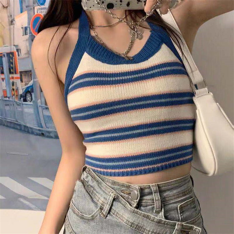 Halterneck Small Suspender Knitted Vest - Bellaward Fashions