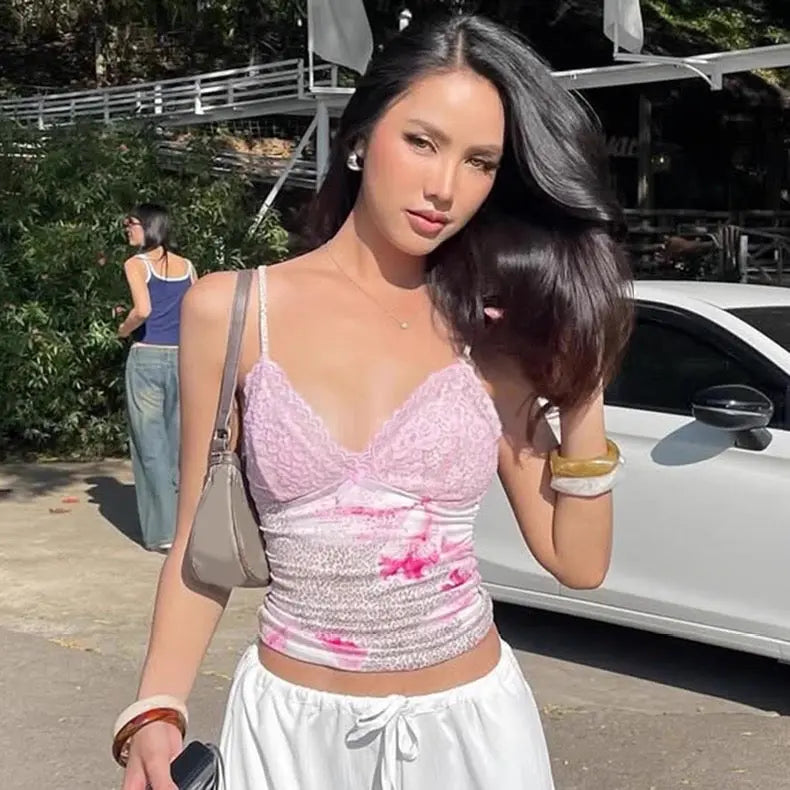 Camisole with Lace Trim, Leopard Print, V-Neck With Sweet and Spicy Style Bellaward