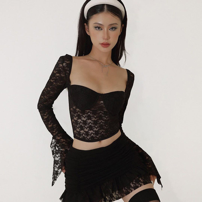 French Top Lace Cut Out Sweet Girl Suit - Bellaward Fashions