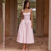 Square Neck Suspender Dress with a Waist-Cinching and Slimming A-Line Silhouette