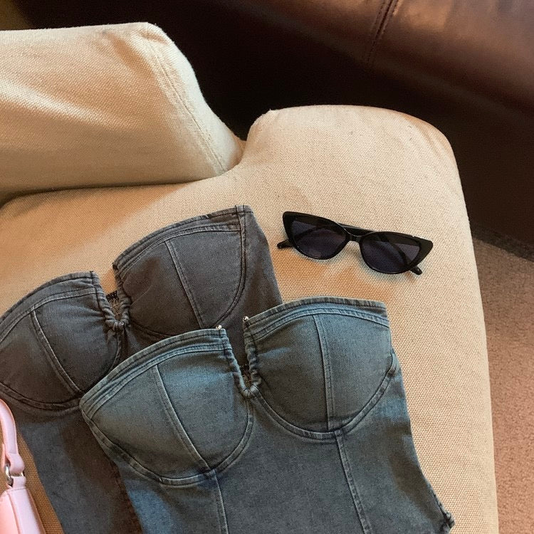 Denim Tube Top - Bellaward Fashions