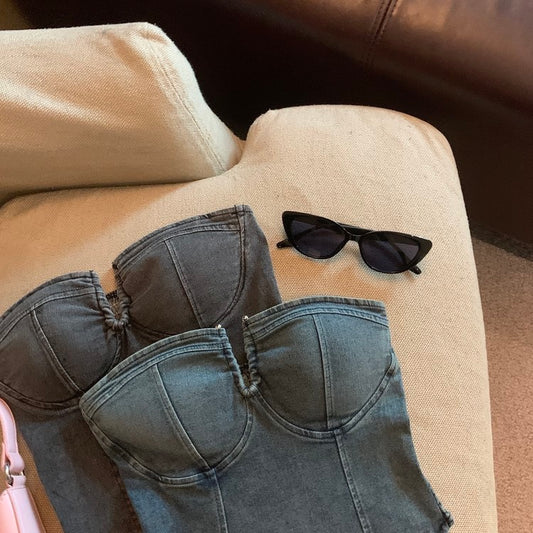 Denim Tube Top - Bellaward Fashions