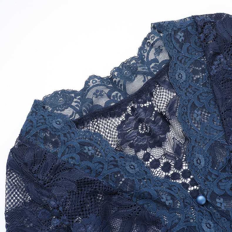 Sexy Lace Splicing V Neck Top Women's Micro-Flared Slim Long-Sleeved Bottoming Shirt - Bellaward Fashions